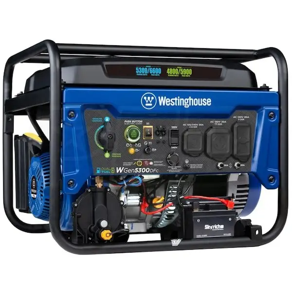 1-294-1-1.webp Westinghouse WGen5300DFc – 5300 Watt Electric Start Dual-Fuel Portable Generators w/ Wireless Remotes Start, RV Outlet & CO Sensor (49-State) - Image 1
