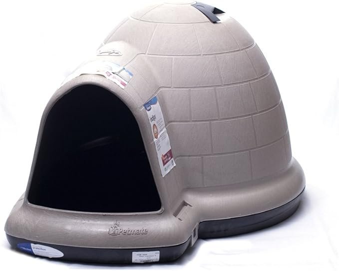 516Ck8-0utL._AC_SX679_-1.jpg Petmate Large Dog House Outdoor Weatherproof – Indigo Igloo Dog House, Made in USA, for Large Dogs 50 to 90 pounds, TAUPE/BLACK - Image 1