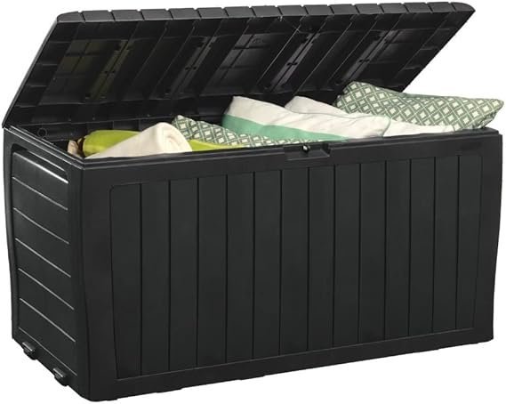 51yp2BksCL._AC_SX569_-1.jpg Keter Marvel Plus 71 Gallon Resin Deck Box-Organization and Storage for Patio Furniture Outdoor Cushions, Throw Pillows, Garden Tools and Pool Toys, Dark Grey - Image 1