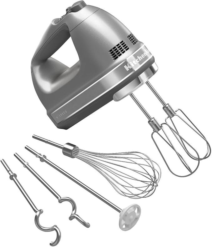 611qXJBeUmL._AC_SX679_-1.jpg KitchenAid 9-Speed Digital Hand Mixer with Turbo Beater II Accessories and Pro Whisk – Contour Silver - Image 1