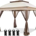 COOS BAY 11×11 Pop Up Gazebo with Mesh Netting, Instant Outdoor Canopy Tent, Water Resistant Shelter with UPF 50+ UV Protection, 121 Sq Ft Coverage, Beige