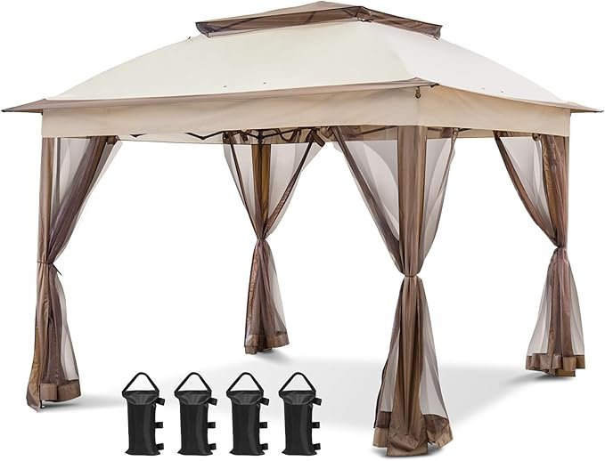 616v7-q4gRL._AC_SX679_-1.jpg COOS BAY 11×11 Pop Up Gazebo with Mesh Netting, Instant Outdoor Canopy Tent, Water Resistant Shelter with UPF 50+ UV Protection, 121 Sq Ft Coverage, Beige - Image 1
