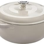 Lodge Essential Enamel Cast Iron Dutch Oven – Perfect for Bread Baking, Braising, Marinating & Slow Cooking – Features Moisture-Sealing Lid & Dual Handles – Kitchen Essentials – 6 Quarts – Oyster White