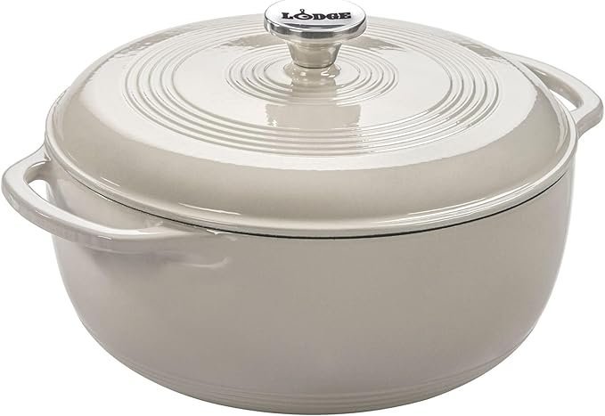 618X4klCsRL._AC_SX679_-1.jpg Lodge Essential Enamel Cast Iron Dutch Oven – Perfect for Bread Baking, Braising, Marinating & Slow Cooking – Features Moisture-Sealing Lid & Dual Handles – Kitchen Essentials – 6 Quarts – Oyster White - Image 1
