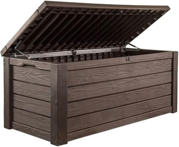 61K6xOf5GDL._AC_SX569_-1.jpg Keter Westwood 150 Gallon Deck Box Organizer, Doubles as 2-Person Bench Seat, Brown – Large Resin Outdoor Storage and Seating with Lockable Lid for Garden, Pool, and Patio - Image 1