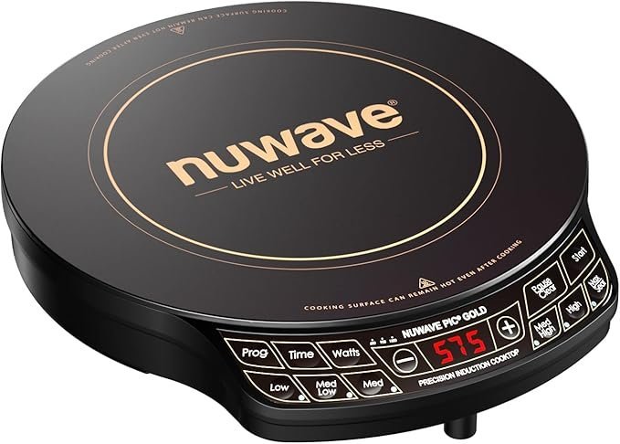 61VKhX1GKLL._AC_SX679_-1.jpg Nuwave Precision Induction Cooktop Gold, 12” Shatter-Proof Ceramic Glass Surface, Large 8” Heating Coil, Portable, 51Temp Settings 100°F to 575°F, 3 Wattage Settings 600, 900, and 1500 Watts - Image 1