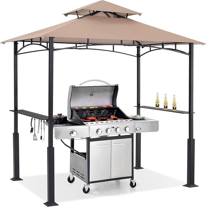 61kzMEJTkjL._AC_SX679_-1.jpg ABCCANOPY 8×5 Grill Gazebo – Outdoor BBQ Canopy Shelter with Led Light for Patio Backyard Grilling (Khaki) - Image 1