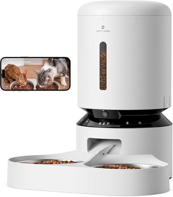 61t1Rhe008L._AC_SX679_-1.jpg PETLIBRO Automatic Cat Feeder with Camera for Two Cats, 1080P HD Video with Night Vision, 5G WiFi Pet Feeder with Phone APP Control, 2-Way Audio for Cat & Dog, Low Food & Motion & Sound Alerts - Image 1