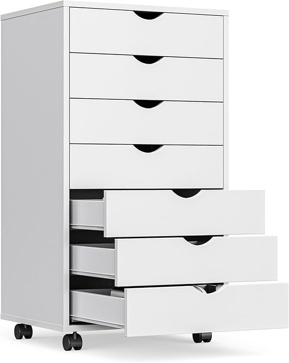 61ylTSj89KL._AC_SX569_-1.jpg OLIXIS 7 Drawer Mobile File Cabinet Under Desk Storage Organization with Wheels Vertical Filing Chest Rolling Wood Small Desk Printer Stand for Home Office, 15.75″D x 18.74″W x 34.25″H, White - Image 1