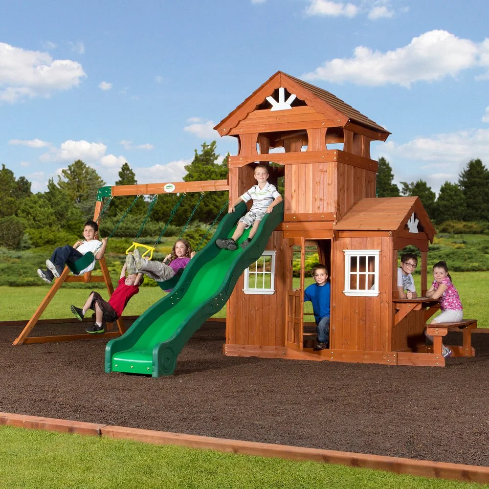 65413B-Hero-1-1.webp Backyard Discovery Shenandoah Cedar Wood Swing Set Slide - Image 1