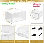 12 Pack Clear Shoe Storage Organizer with Magnetic Door,Stackable Plastic Shoe Boxes for Sneakers,Boots,and Heels,Space-Saving Foldable Shoe Rack for Closet,Durable Shoe Cabinet Organizer,White - Image 4