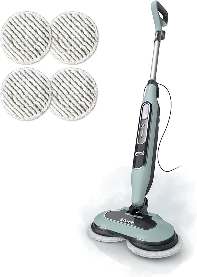71EI3pCgL2L._AC_SX679_-1.jpg Shark Steam & Scrub Steam Mop, All-in-One Scrubbing and Sanitizing Hard Floor Cleaner, LED Headlights, 4 Dirt Grip Soft Scrub Pads Included, XL Water Tank, Swivel Steering, Hawaiian Grey, S8001 - Image 1