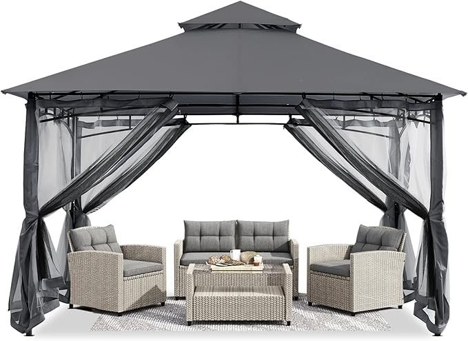 71IOgDAjqJL._AC_SX679_-1.jpg ABCCANOPY Gazebos for Patios 10×10 – Outdoor Steel Frame Gazebo with Mosquito Netting for Lawn Backyard Garden Deck (Dark Gray) - Image 1