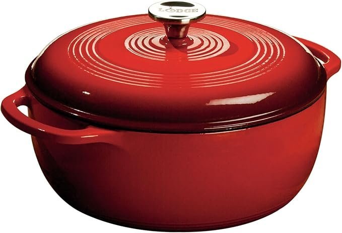 71NLOEy0wcL._AC_SX679_-1-1.jpg Lodge Essential Enamel Cast Iron Dutch Oven – Perfect for Bread Baking, Braising, Marinating & Slow Cooking – Features Moisture-Sealing Lid & Dual Handles – Kitchen Essentials – 6 Quarts – Island Spice Red - Image 1