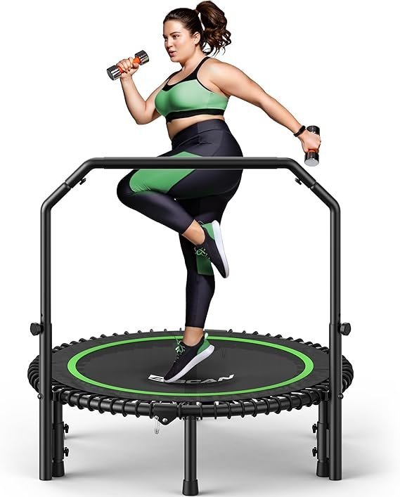 71NluolCU-L._AC_SX569_-1.jpg BCAN BT2 450/550LBS Mini Rebounder Trampoline for Adults with Bar, Fitness Trampoline with Bungees, Adjustable Handle, Stable & Quiet, Indoor Outdoor, Whole-Body Workout & Relaxation at Home-40IN/48IN - Image 1