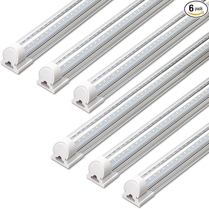 71R9uXBx4xL._AC_SX679_PIbundle-6TopRight00_SH20_-1.jpg Barrina LED Shop Lights, 40W 5500LM 5000K, 4FT Integrated Fixture, V Shape,T8 Light Tube, Daylight White, Clear Cover, High Output, LED Shop Lights for Garage Warehouse Workshop Basement (Pack of 6) - Image 1