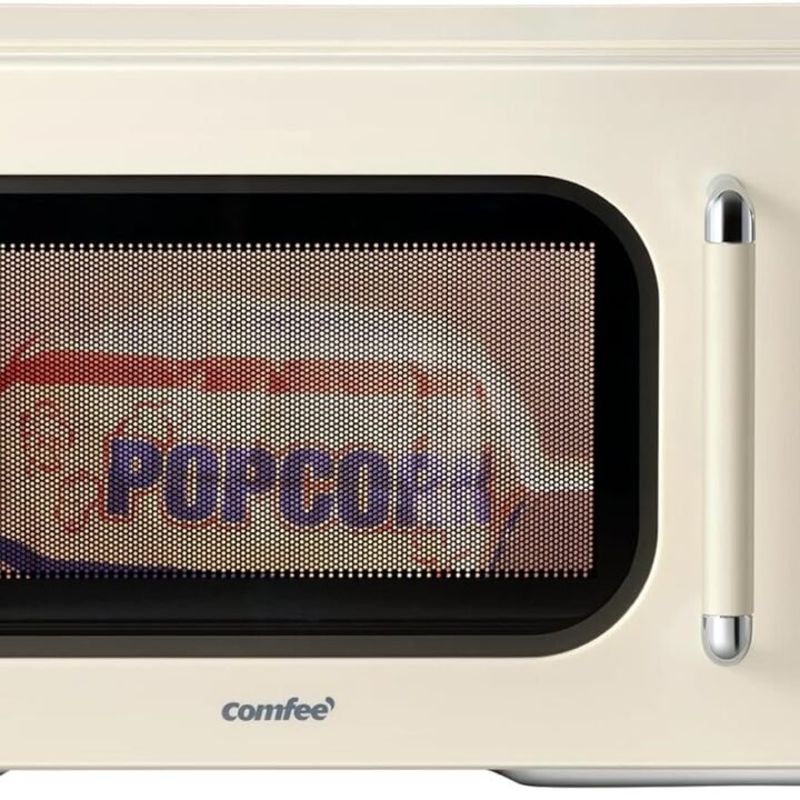 COMFEE’ Retro Microwave Oven, Small Microwave with 6 Auto Menus, 0.9 cu.ft Countertop Compact Microwave with Multi-stage Cooking, Mute Function, LED digital, Apricot/900W, CMO-MMP02AA(AT)