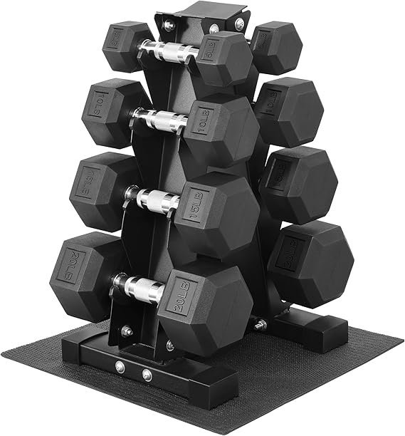 71UftekW8qL._AC_SX569_-1.jpg Fitvids Rubber Coated Hex Dumbbell Set with Storage Rack, 100/150/200/550 LB Hand Weight Set with Anti-Slip Grip for Home Gym - Image 1