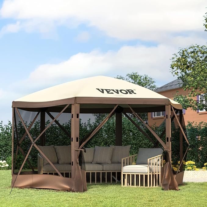 71VK5T7twZL._AC_SX679_-1.jpg VEVOR Pop Up Gazebo Screen Tent, Pop-Up Instant Gazebo Tents with Mosquito Netting Outdoor Canopy, 6 Sided Sun Shelter 10x10ft with 6 Removable Wind Cloths & 2 Mesh Windows, Pavilion Tent for Patio - Image 1