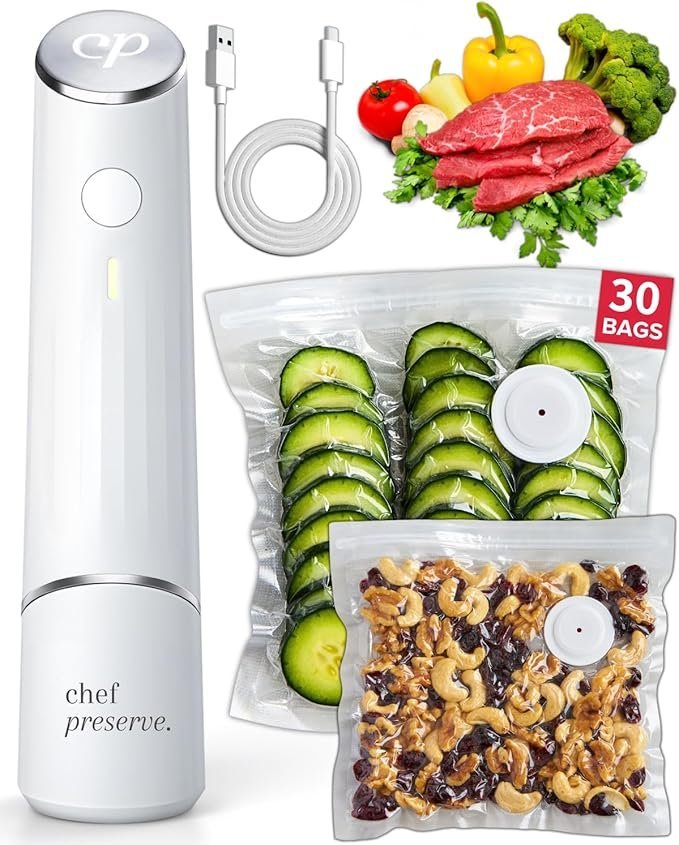 71XEvtKF9oL._AC_SX679_-1.jpg Chef Preserve Compact Vacuum Sealer for Food (Vacuum Sealer Machine + 30 Reusable Vacuum Bags) Powerful Handheld Vacuum Sealer Machine, Seal Meal Saver, Portable Food Sealer - Image 1