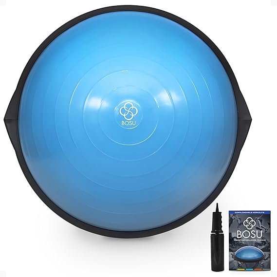 71ep0FOyOBL._AC_SX569_-1.jpg Bosu Balance Ball Exercise Trainer, Home Gym Equipment w/Guided Workouts & Pump, 26″ Inflatable Fitness Platform for Strength Training, Standing, Balancing, and Core Workout - Image 1