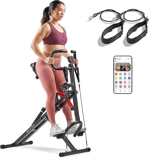 71fsBNenRVL._AC_SX569_-1.jpg Sunny Health & Fitness Row-N-Ride PRO, Full Body Combo Squat Machine w/Optional Resistance Band, Easy Setup Ab Workout Exercise Equipment for Home, Whole Body Cardio, Optional SunnyFit App Connection - Image 1