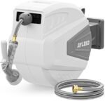 Ayleid Retractable Garden Hose Reel,1/2 in x 100 ft Wall Mounted Hose Reel, with 9- Function Sprayer Nozzle, Any Length Lock/Slow Return System/Wall Mounted/180°Swivel Bracket (Gray)