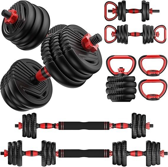 71lLqhkGDvL._AC_SX569_-1.jpg Adjustable Dumbbells, 20/30/45/70/90lbs Free Weight Set with Connector,5 in1 Dumbbells Set Used as Barbell,Kettlebells,Push up Stand,Fitness Exercises for Home Gym Suitable Men/Women - Image 1