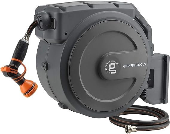 71qngyqEVHL._AC_SX569_-1.jpg Giraffe Tools Retractable Garden Hose Reel 1/2 Inch x 130 ft, Super Heavy Duty, Any Length Lock, Slow Return System, Wall Mounted and 180 Deg Swivel Bracket - Image 1