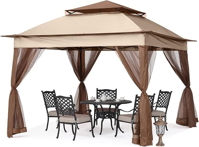 71r558oluUL._AC_SX679_-2.jpg MASTERCANOPY Patio Gazebo Outdoor Pop Up Gazebo with Mesh Walls (11×11,Champagne) - Image 1