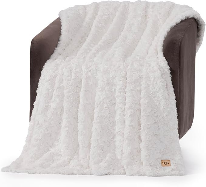 71wvdqxo4hL._AC_SX679_-1.jpg UGG Adalee Faux Fur Throw Blanket for Couch, Cozy Soft Blanket for Bed or Chair, Giftable Fluffy Throw, Machine Washable, Luxury Spring Home Decor, 50-inch x 70-inch, Natural White - Image 1