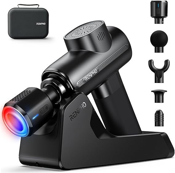 71zQ6hZnAL._AC_SX569_-1.jpg RENPHO Active Thermacool Deluxe Massage Gun Deep Tissue with Charging Stand, Mothers Day Gifts Back Massager with Heat and Cold Head, Percussion Body Muscle Masajeador for Athletes Pain Relief - Image 1