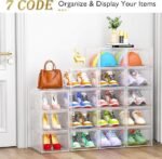 12 Pack Clear Shoe Storage Organizer with Magnetic Door,Stackable Plastic Shoe Boxes for Sneakers,Boots,and Heels,Space-Saving Foldable Shoe Rack for Closet,Durable Shoe Cabinet Organizer,White - Image 2