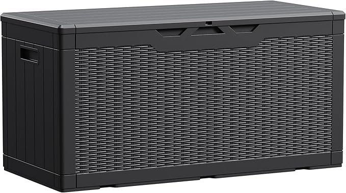 8111esBro3L._AC_SX679_-1.jpg Devoko 100 Gallon Waterproof Large Resin Deck Box Indoor Outdoor Lockable Storage Container for Patio Furniture Cushions Garden Tools (100 Gallon, Black) - Image 1