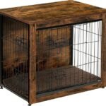 DWANTON Dog Crate Furniture with Cushion, Wooden Kennel Table with Double Doors, Indoor Dog House, Small/Medium/Large/Extra Large Size, 27.2″ L, Rustic Brown