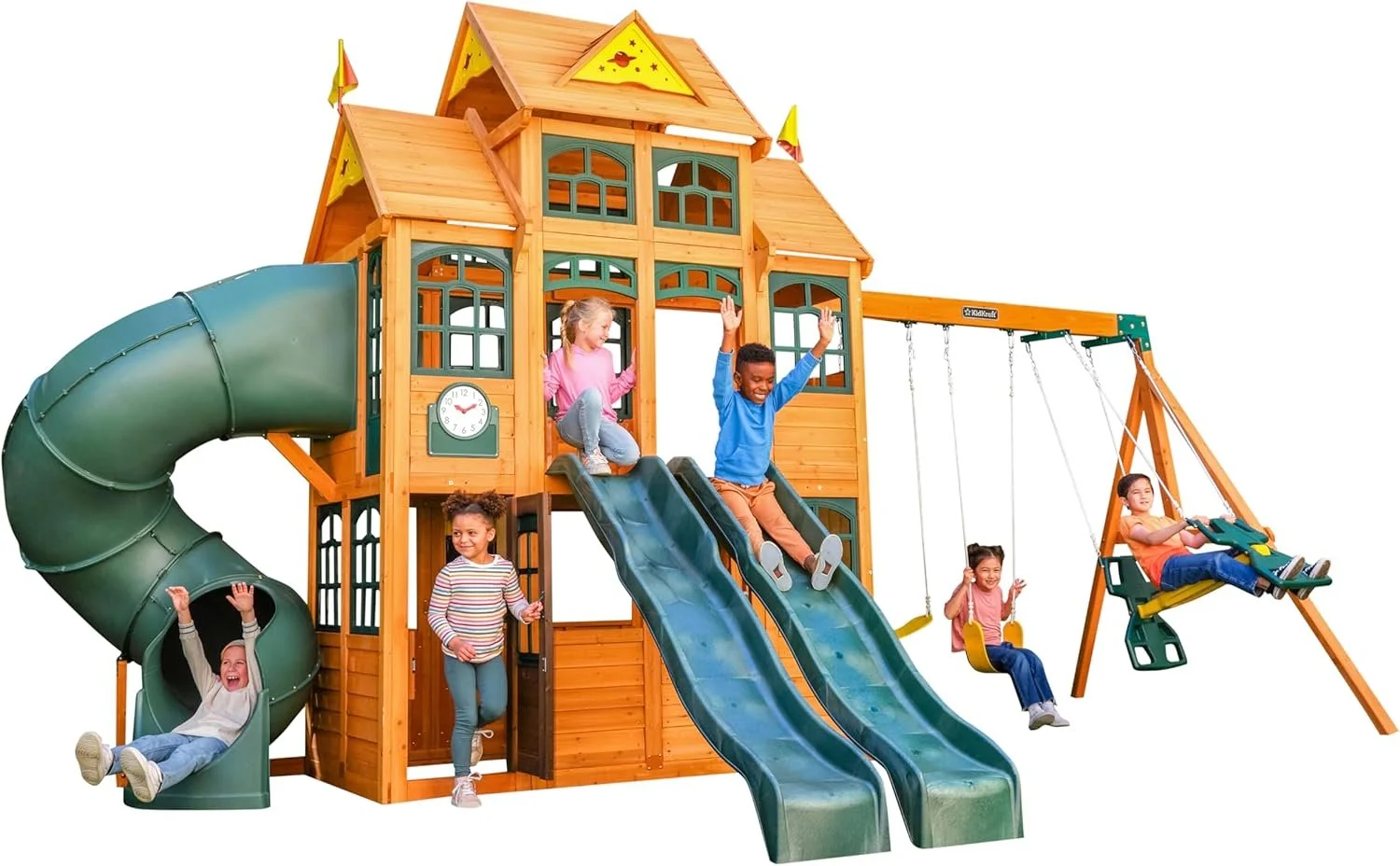 81OwPQv3s0L._AC_SL1500_-1.webp KidKraft Falcon Ridge Wooden Swing Set/Playset - Image 1