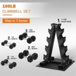 Fitvids Rubber Coated Hex Dumbbell Set with Storage Rack, 100/150/200/550 LB Hand Weight Set with Anti-Slip Grip for Home Gym - Image 4