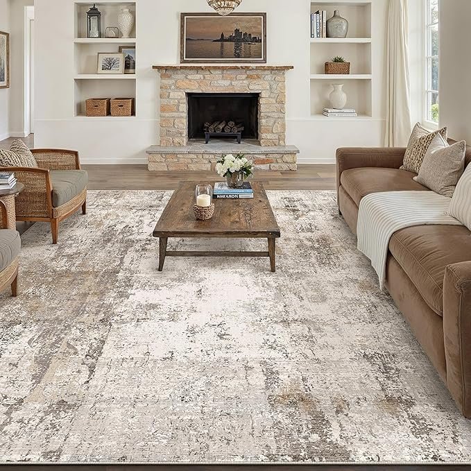 91FsY1geJaL._AC_SX679_-1.jpg 8×10 Washable Area Rug Brown Grey Abstract Non Slip Soft Low Pile Rug for Living Room Bedroom Dining Room Office Neutral Modern Indoor Large Throw Carpet for Home Decor Visit the WondRg Store - Image 1