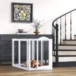 PAWLAND 144-inch Extra Wide 30-inches Tall Dog gate with Door Walk Through, Freestanding Wire Pet Gate for The House, Doorway, Stairs, Pet Puppy Safety Fence, Support Feet Included, White,6 Panels - Image 5
