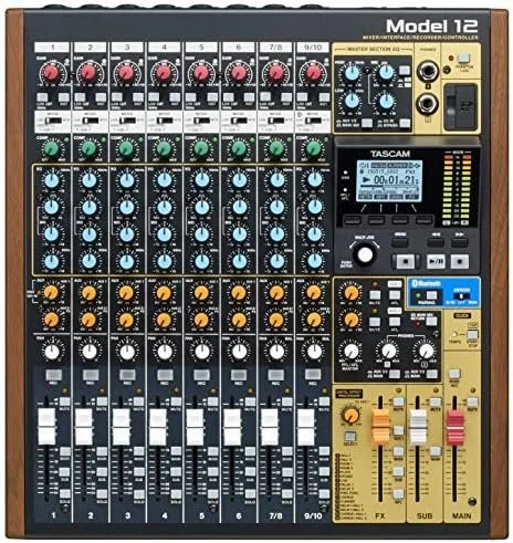 a1-101-1-1.webp Tascam Model 12 All-in-One 12-track Digital Multitrack Mixings and Recording Studio, Mixer, USB Audio Interface and DAW Controllers - Image 1