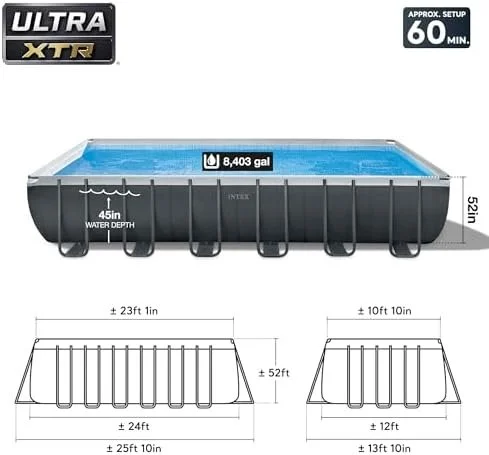 b1-17-1-1.webp INTEX 26363EH Ultra XTR Deluxe Rectangular Above Ground Swimming Pool Set: 24ft x 12ft x 52in – Includes 2100 GPH Sand Filter Pump – Easy Assemblys - Image 1
