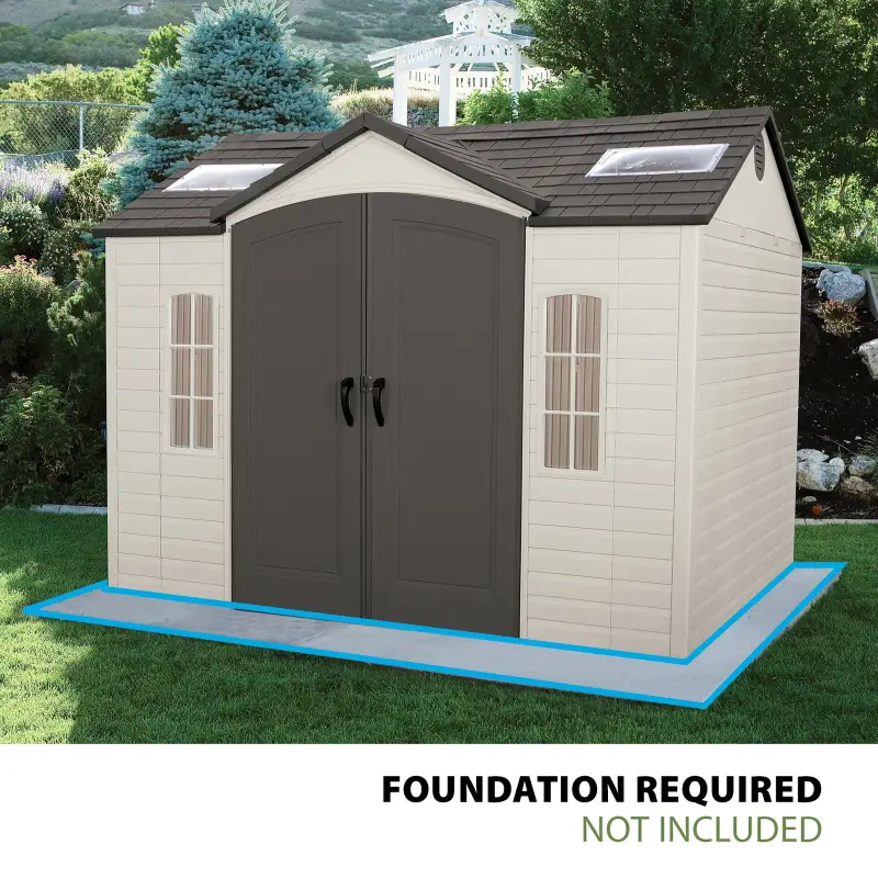 f1-25-1-1.webp Lifetime Lockable Polyethylene Outdoor Storage Shed, 10′ x 8′, Tan & Browns (60005) - Image 1