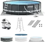 Intex Ultra XTR Frame 14′ x 42″ Round Above Ground Outdoor Swimming Pool Set with Sand Filter Pump, Ladder, Ground Cloth, and Pool Covers - Image 8
