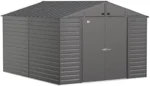 Arrow Select 10′ x 12′ Outdoor Lockable Steel Storage Shed Building, Charcoals