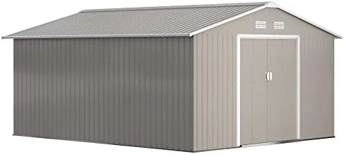 m1-25-1-1.webp Outsunny 11′ x 13′ Outdoor Storage Shed, Garden Tool Metal Shed with Foundation Kit, Double Lockable Door, Air Vents and Slopings Roofs, for Backyard, Patio, Lawn, Light Grays - Image 1