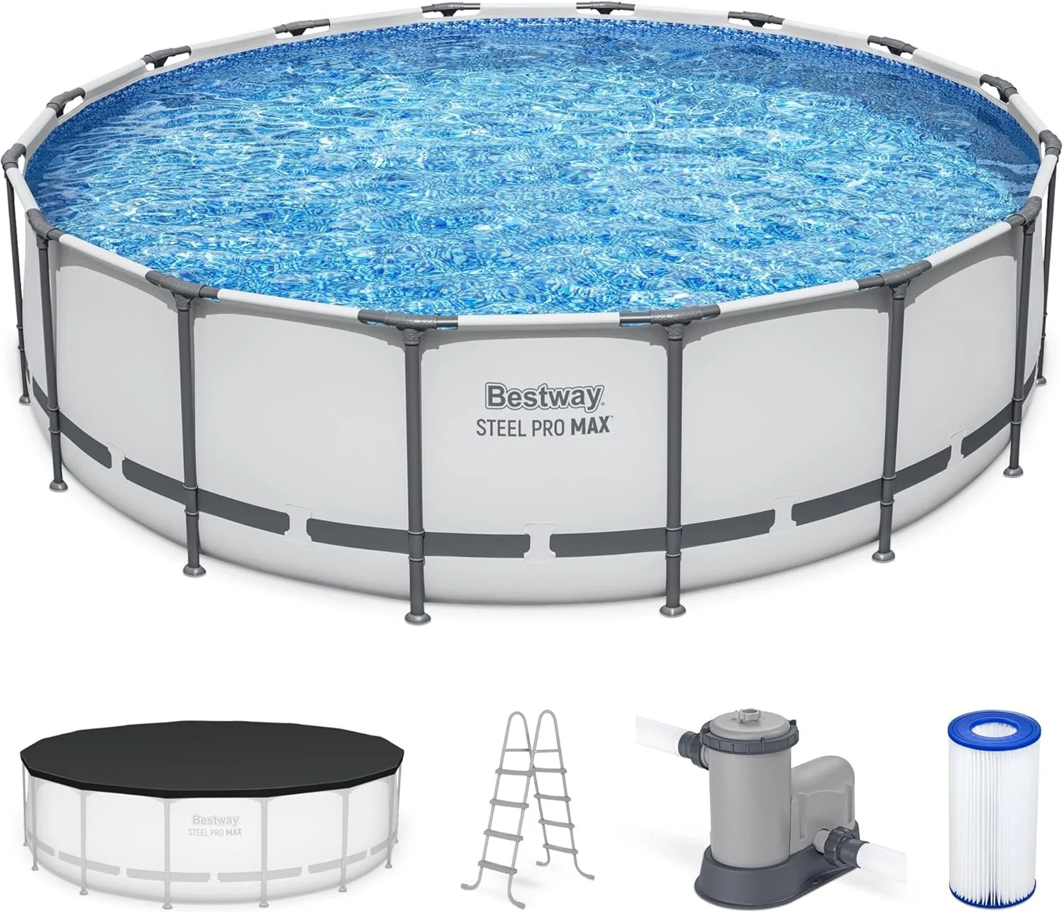p1-11-1-1.webp Bestway Steel Pro MAX 16 Foot x 48 Inch Round Metal Frame Above Ground Outdoor Swimming Pool Sets - Image 1