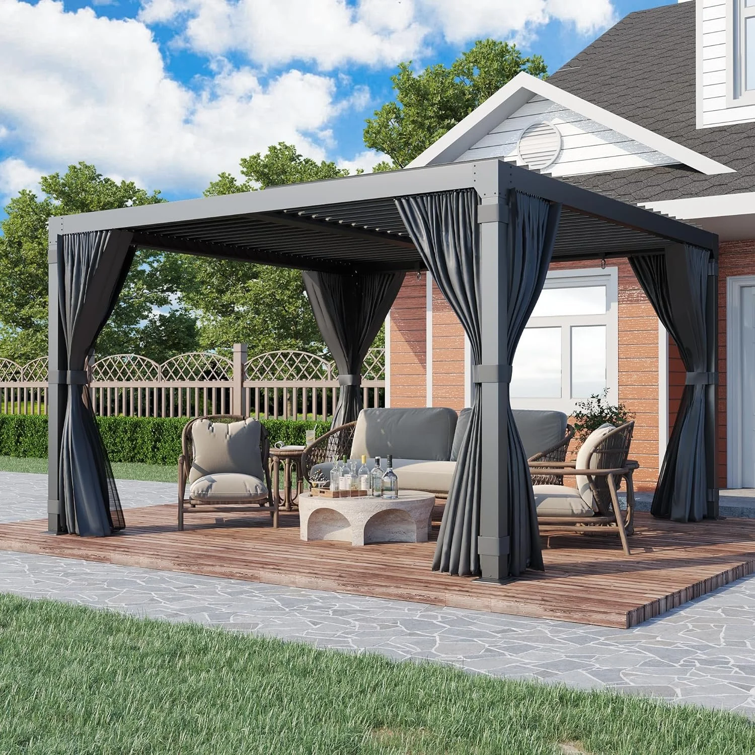 t1-8-1-1.webp EROMMY 10 ft. W x 10 ft. D Outdoor Louvereds Pergola - Image 1