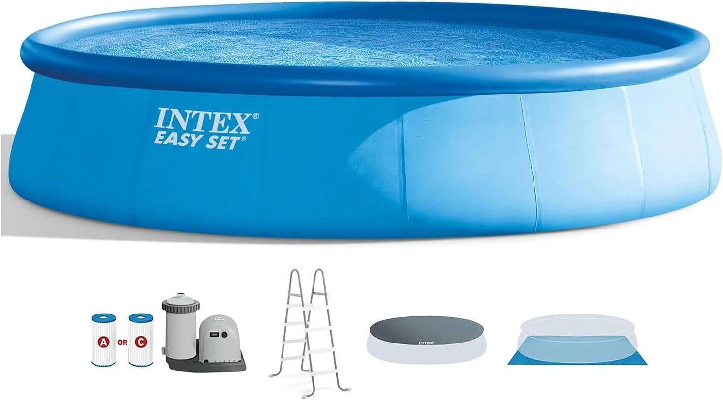 z1-11-1-1.webp Intex 18′ x 48″ Inflatable Above Ground Swimming Pool with Ladder, Pumps - Image 1